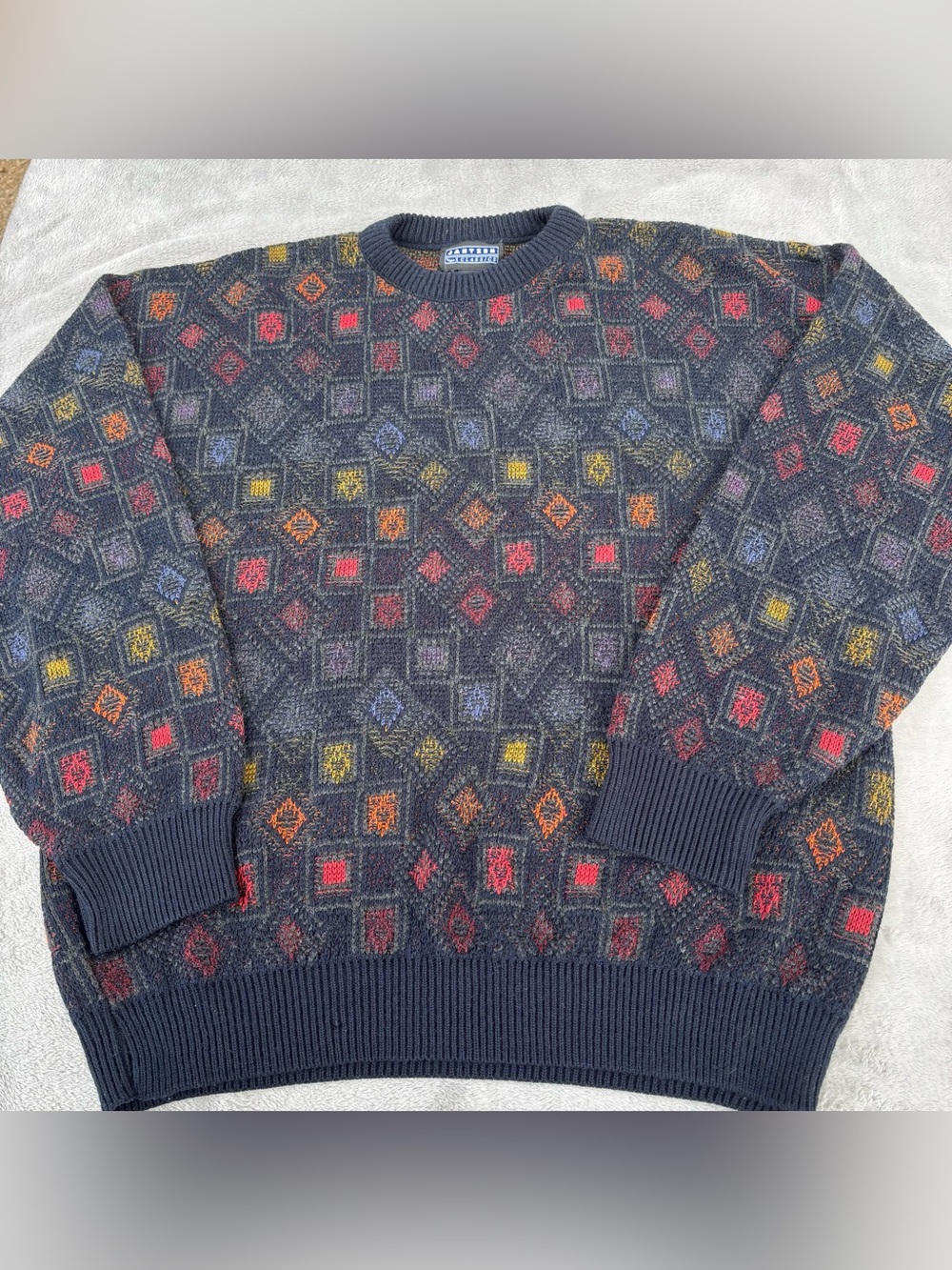 Vintage Jantzen Cosby Sweater Diamond Square Pattern Pullover Men's Size XL READ